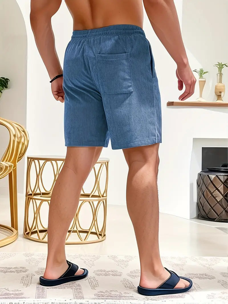 Herr Korduroy Stil Sommarshorts | Elastisk Midja Rak Passform
