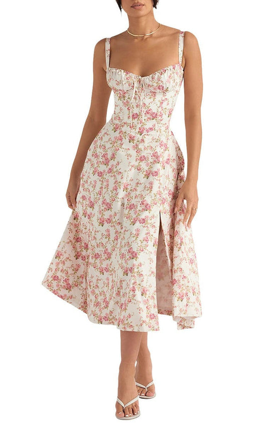 Dam Blommig Bustier Solklänning | Midjeformande Passform