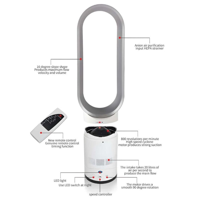Utan Blad Tornfläkt | Fjärrkontroll Tyst Kylning