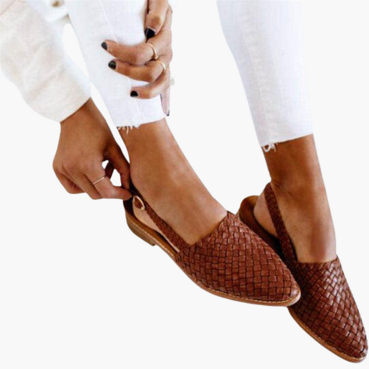 Dam Flätade Läderstil Slingbacks | Platta Sommarsandaler