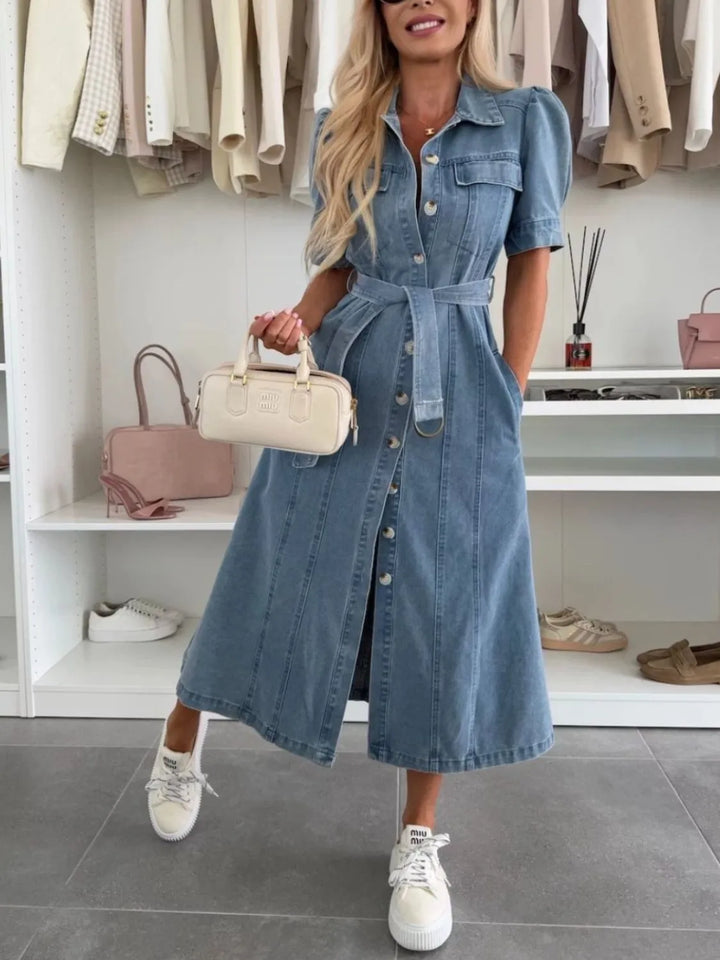 Dam Maxi Jeansstil Knapped Klänning | Avslappnad Passform Vardagschic