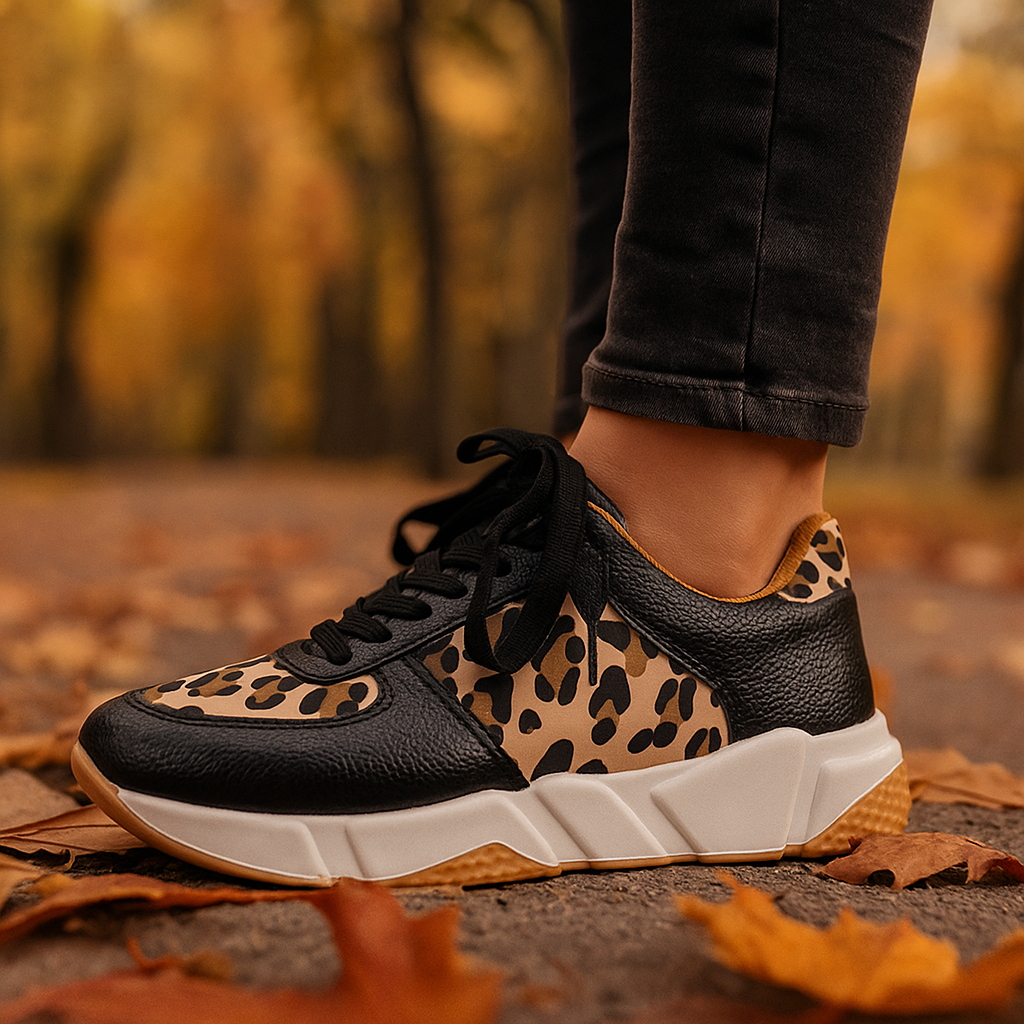 Dam Leopardmönster Sticka Sneakers