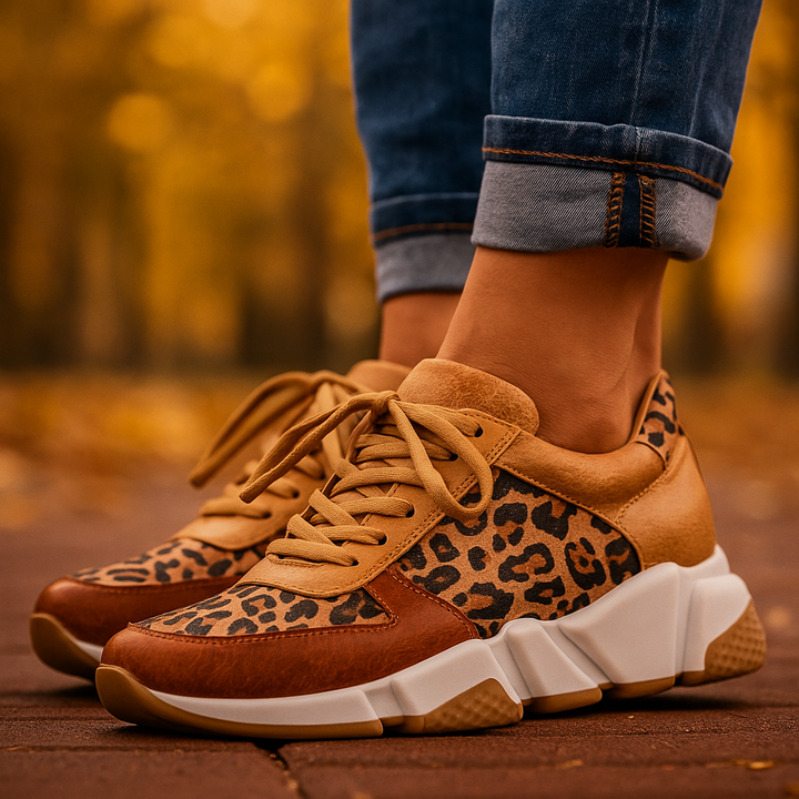 Dam Leopardmönster Sticka Sneakers