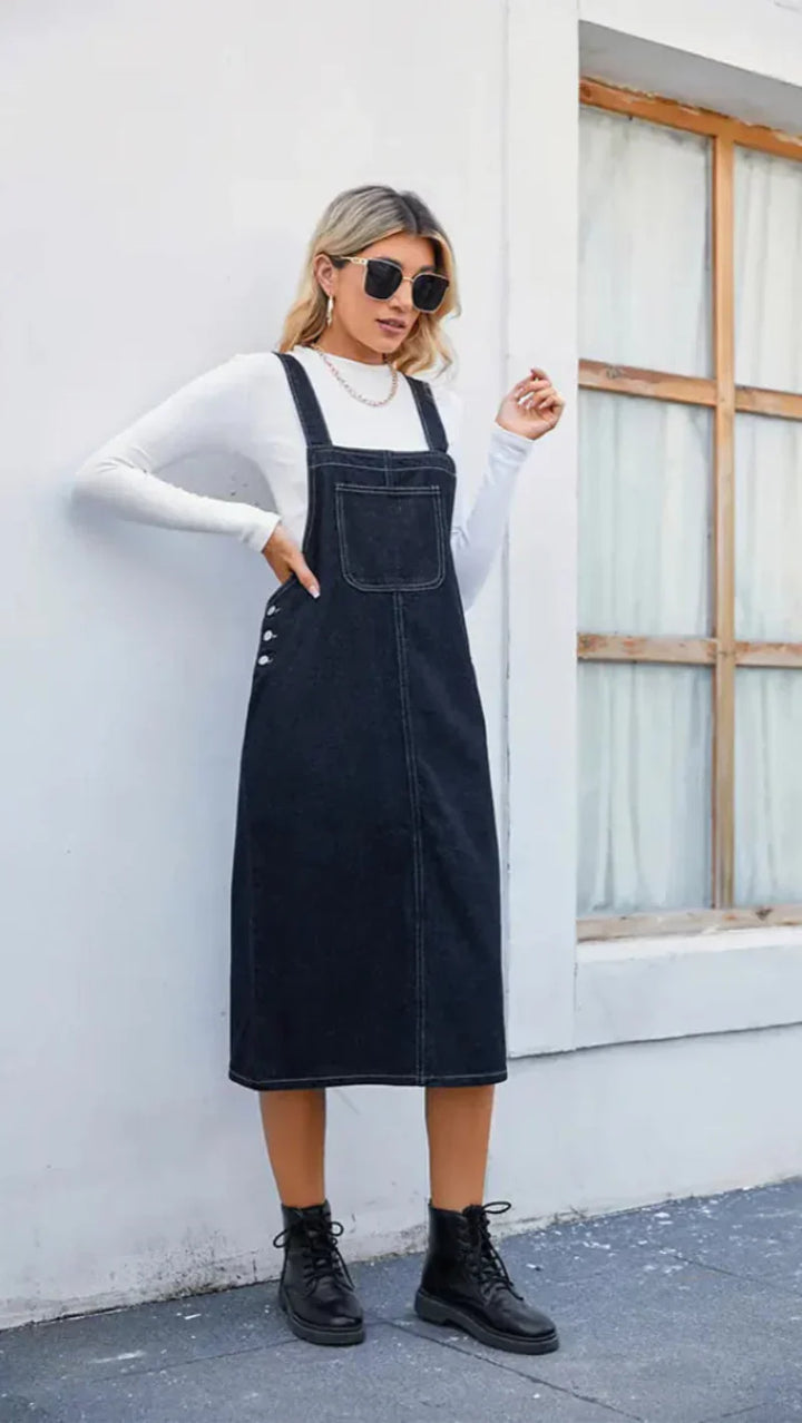 Dam Denimstil Midi Pinaforeklänning