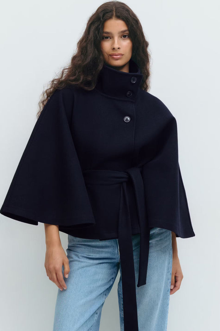 Dam Hög-Krage Bälte Kappa | Eleganta Vinter Overfrakke