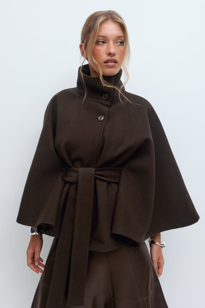 Dam Hög-Krage Bälte Kappa | Eleganta Vinter Overfrakke
