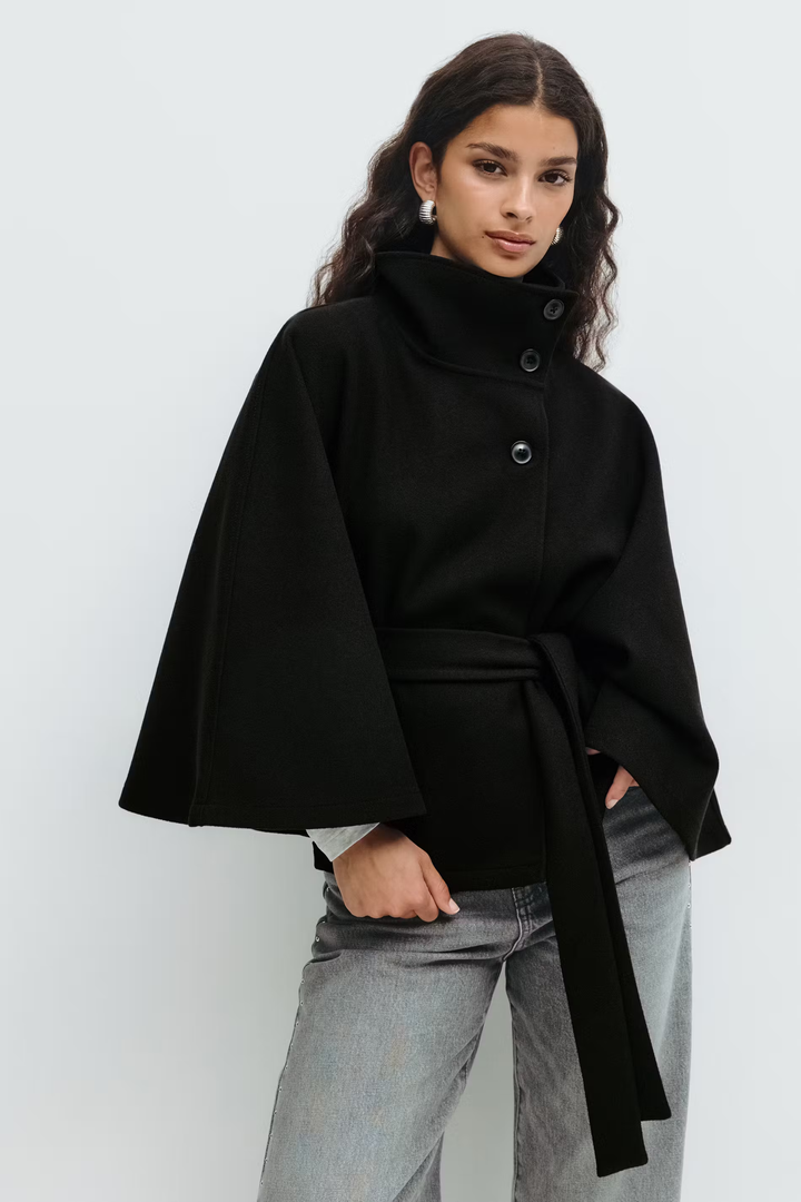 Dam Hög-Krage Bälte Kappa | Eleganta Vinter Overfrakke