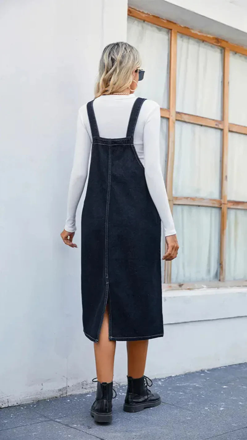 Dam Denimstil Midi Pinaforeklänning