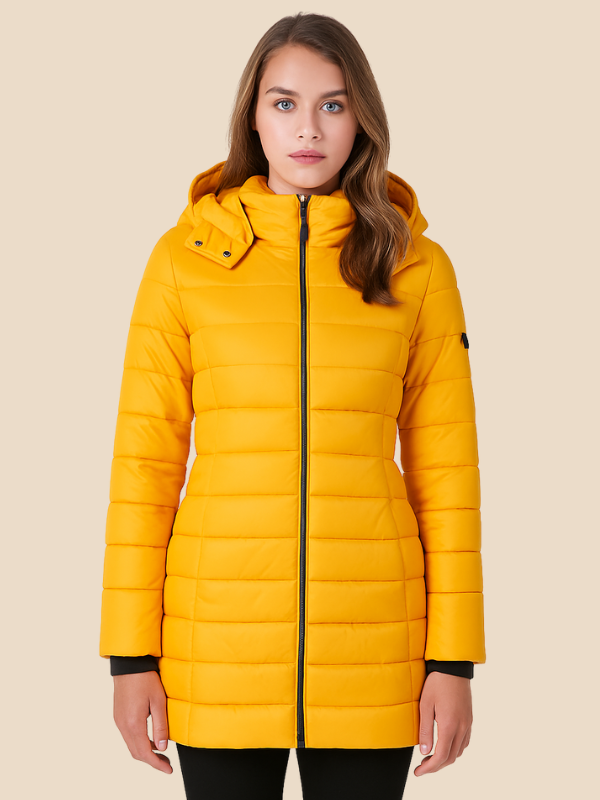 Dam Lång Puffer Vinterkappa med Huva