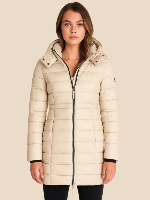 Dam Lång Puffer Vinterkappa med Huva