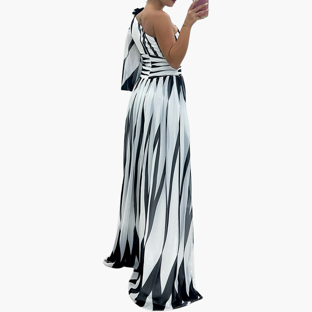 Randig En Axel Maxiklänning | Eleganta Slit Aftonklänning
