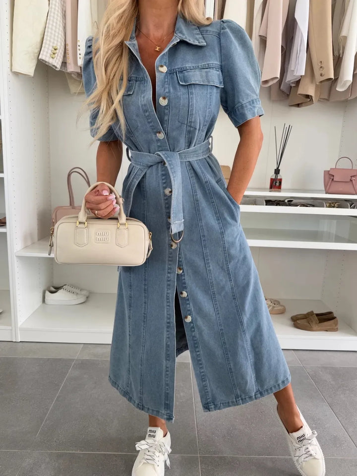Dam Maxi Jeansstil Knapped Klänning | Avslappnad Passform Vardagschic
