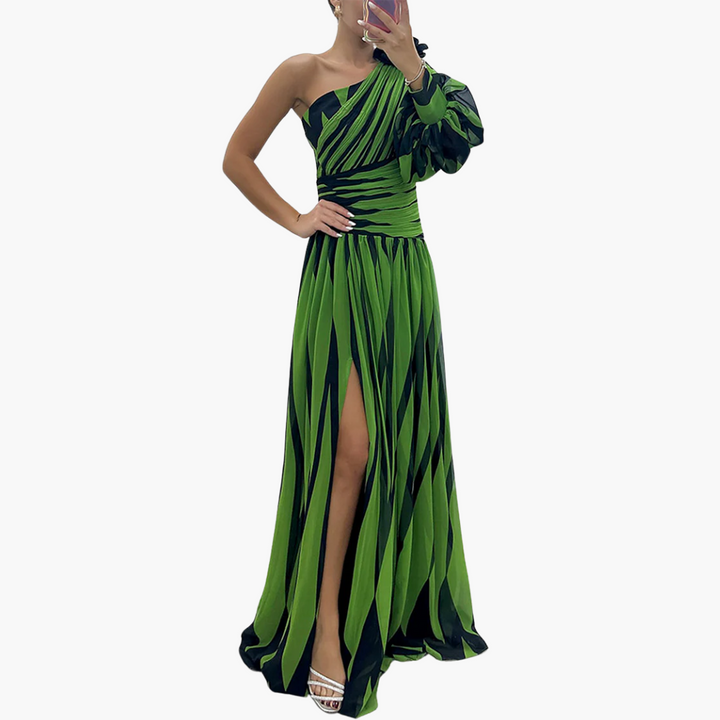 Randig En Axel Maxiklänning | Eleganta Slit Aftonklänning