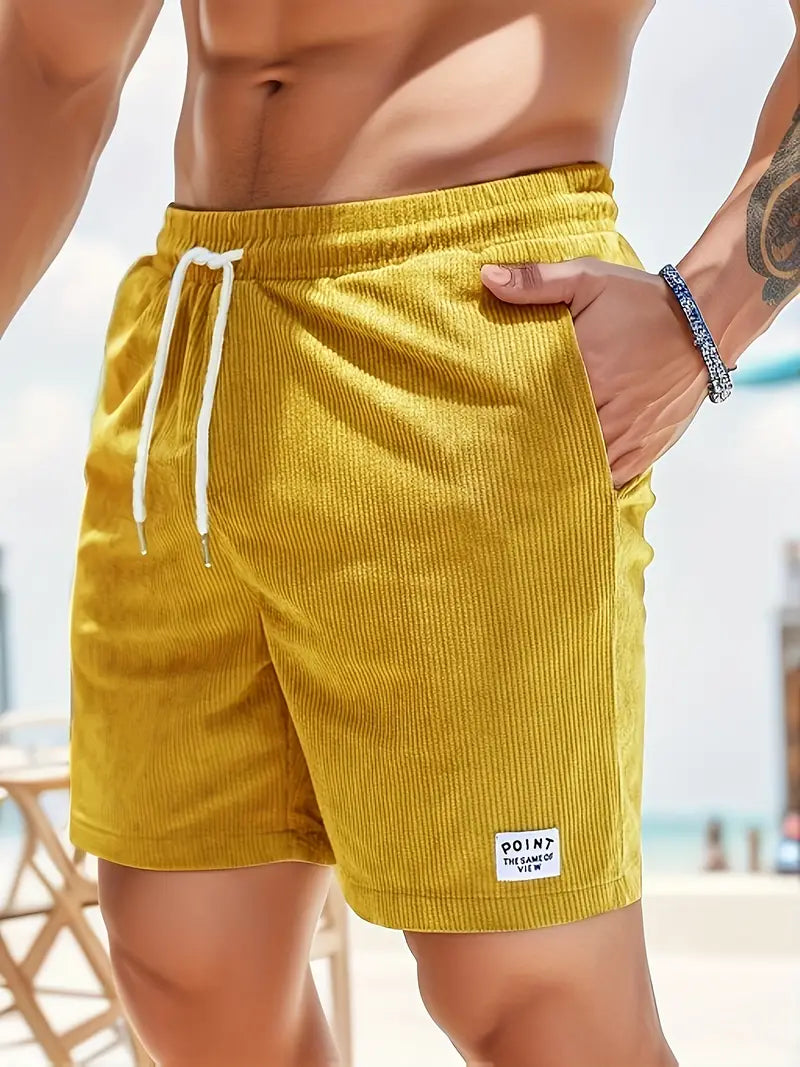 Herr Korduroy Stil Sommarshorts | Elastisk Midja Rak Passform