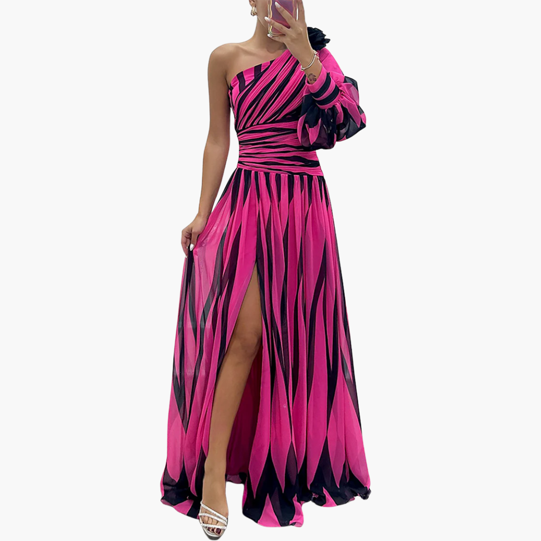 Randig En Axel Maxiklänning | Eleganta Slit Aftonklänning