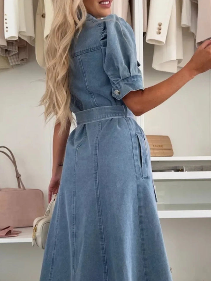 Dam Maxi Jeansstil Knapped Klänning | Avslappnad Passform Vardagschic