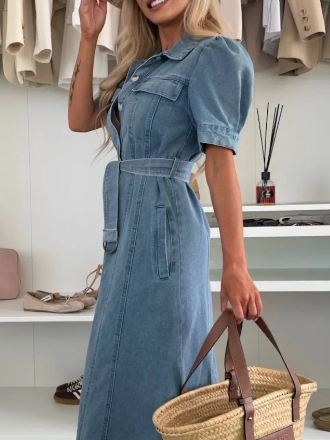 Dam Maxi Jeansstil Knapped Klänning | Avslappnad Passform Vardagschic