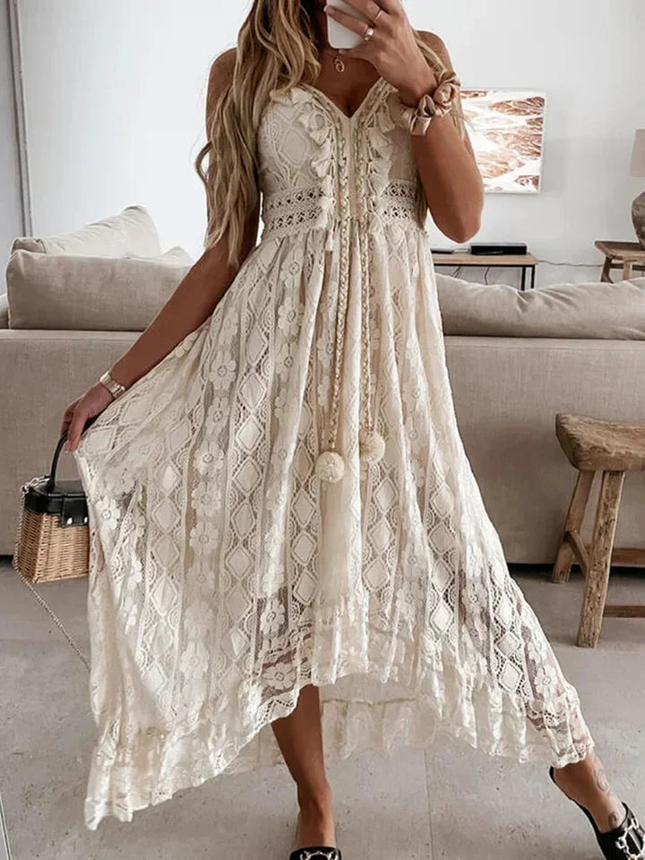 Dam Boho Maxiklänning | Spetsstil Utsvängda Ärmar