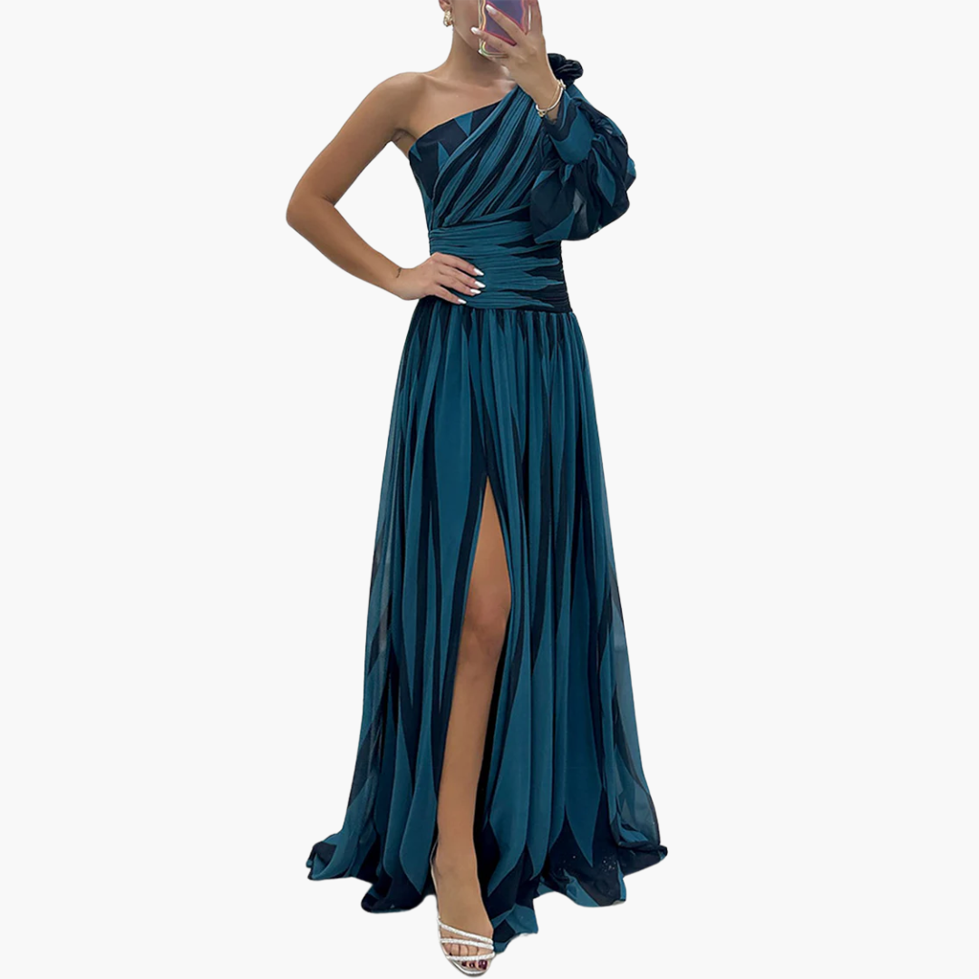 Randig En Axel Maxiklänning | Eleganta Slit Aftonklänning
