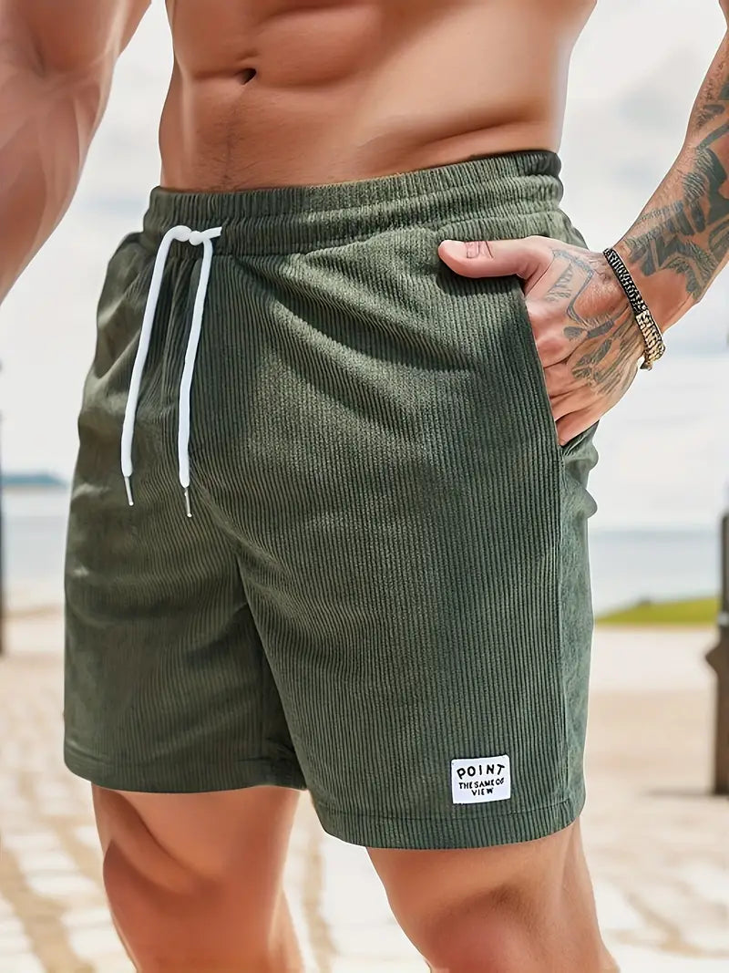 Herr Korduroy Stil Sommarshorts | Elastisk Midja Rak Passform