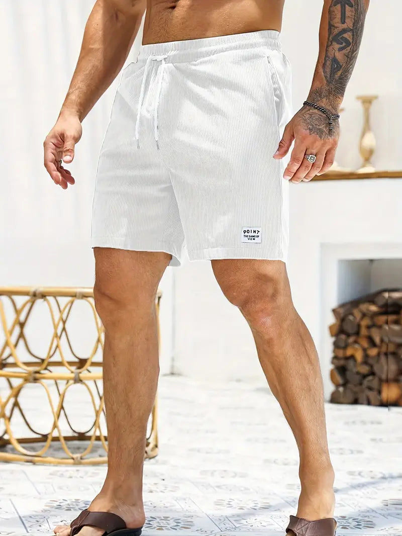 Herr Korduroy Stil Sommarshorts | Elastisk Midja Rak Passform