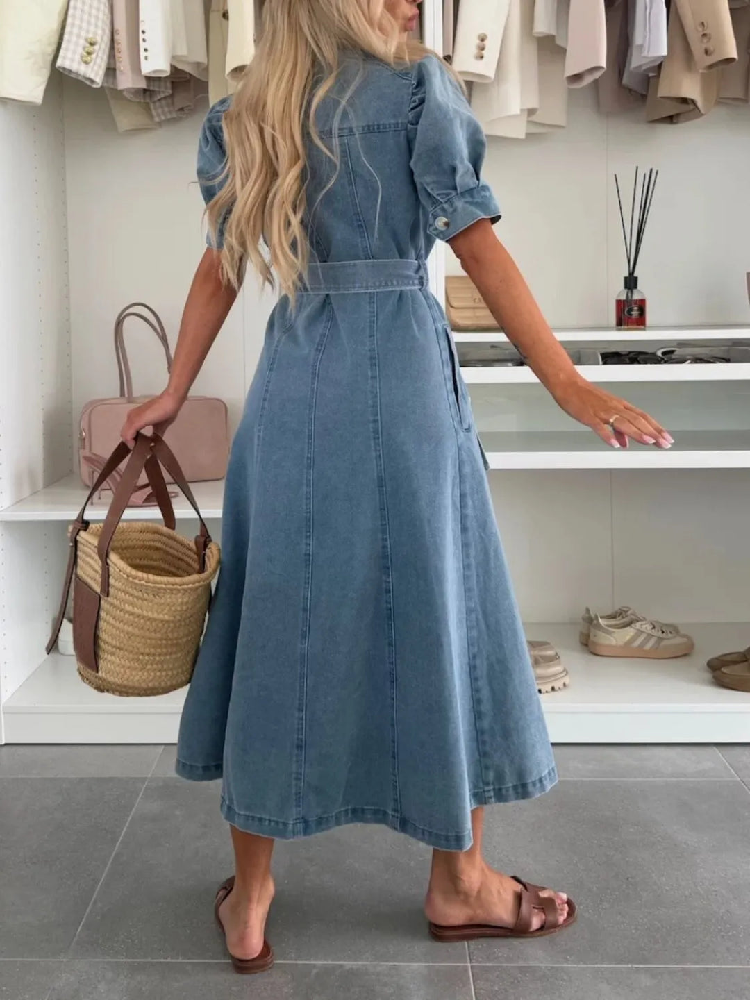Dam Maxi Jeansstil Knapped Klänning | Avslappnad Passform Vardagschic