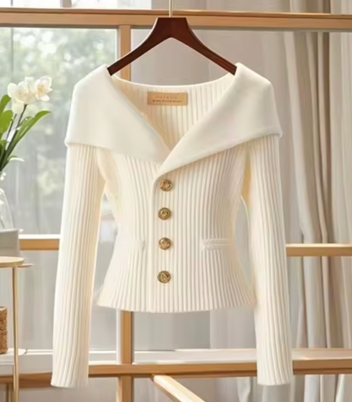 Stickad Croppad Kofta | Eleganta Kort-Längd Sticka Pullover