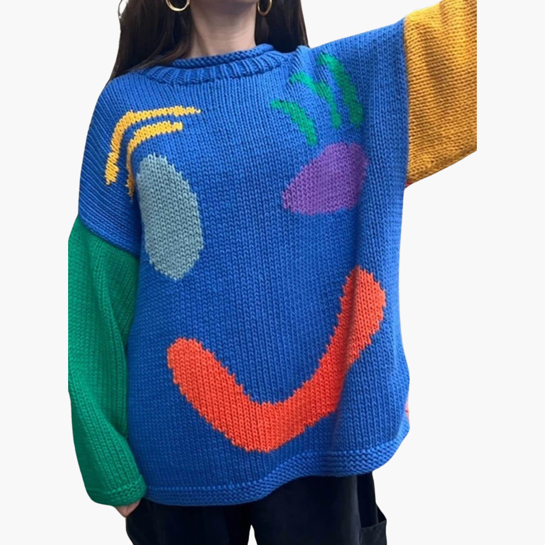 Dam Smiley-Tryck Överdimensionerad Tröja | Avslappnad Sticka Topp