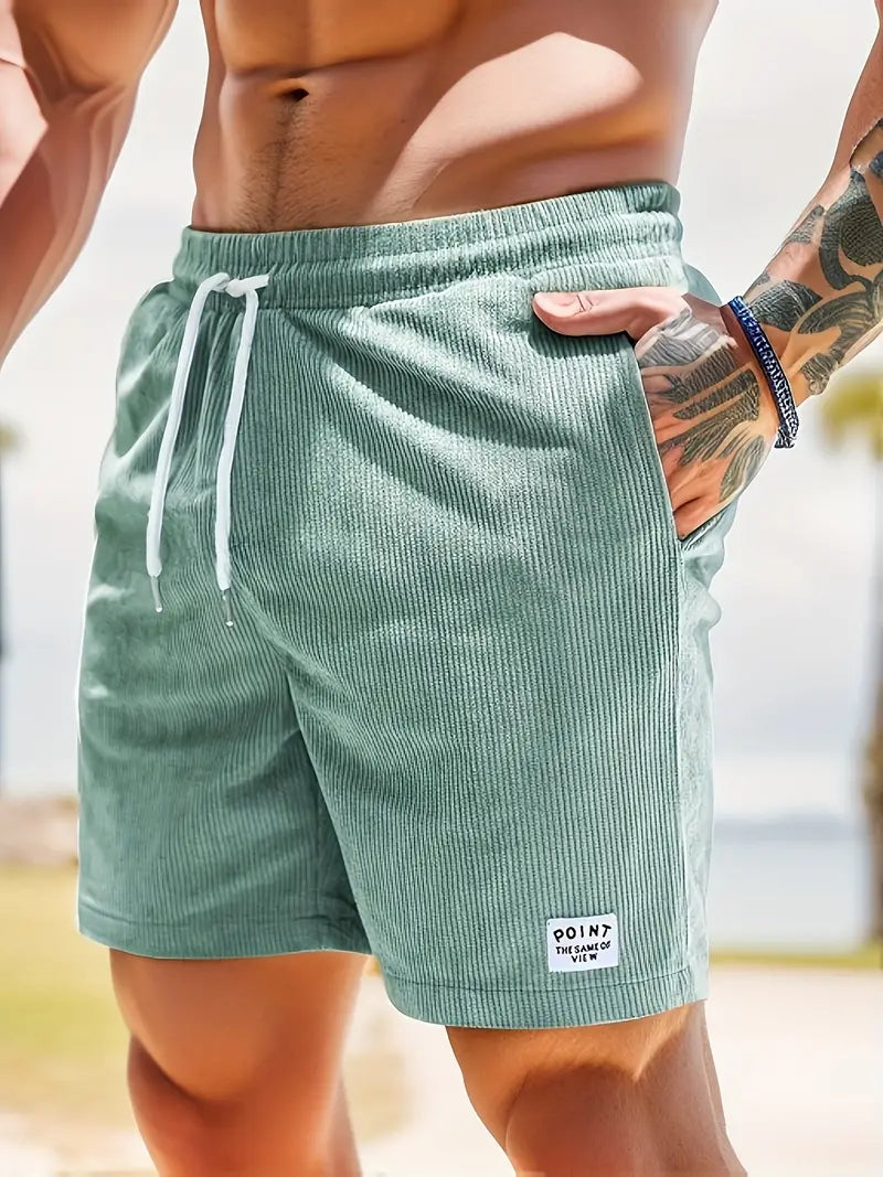 Herr Korduroy Stil Sommarshorts | Elastisk Midja Rak Passform