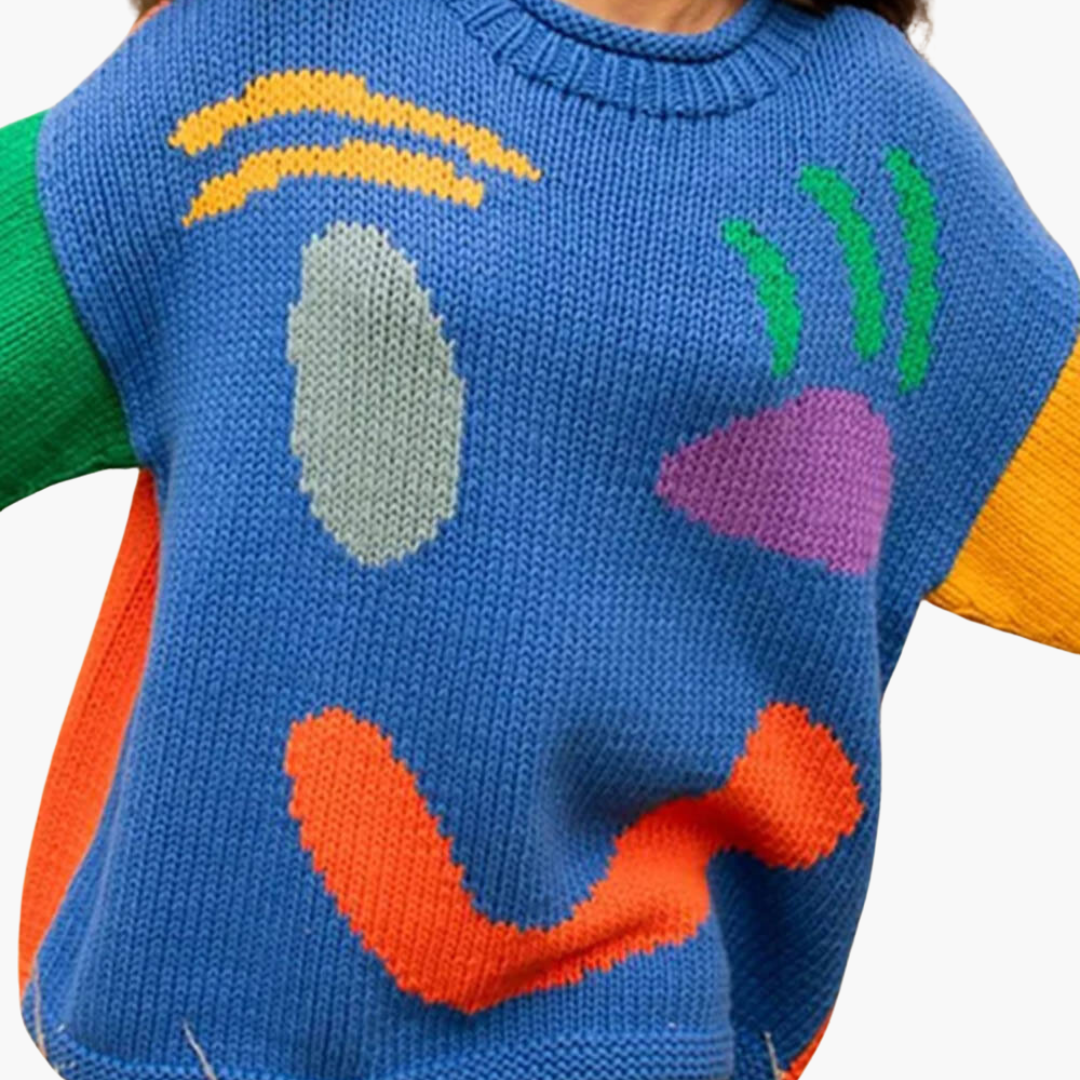 Dam Smiley-Tryck Överdimensionerad Tröja | Avslappnad Sticka Topp