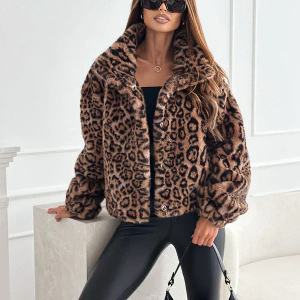 Fluffig Känsla Leopardtryck Jacka | Mjuk Fuskpäls Stil Kappa