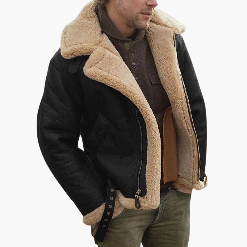 Herr Flygare Bomberjacka | Fusk-Shearling Krage Blixtlås-Upp Vinterkappa
