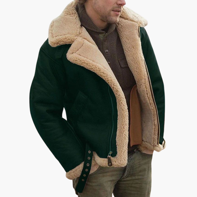 Herr Flygare Bomberjacka | Fusk-Shearling Krage Blixtlås-Upp Vinterkappa