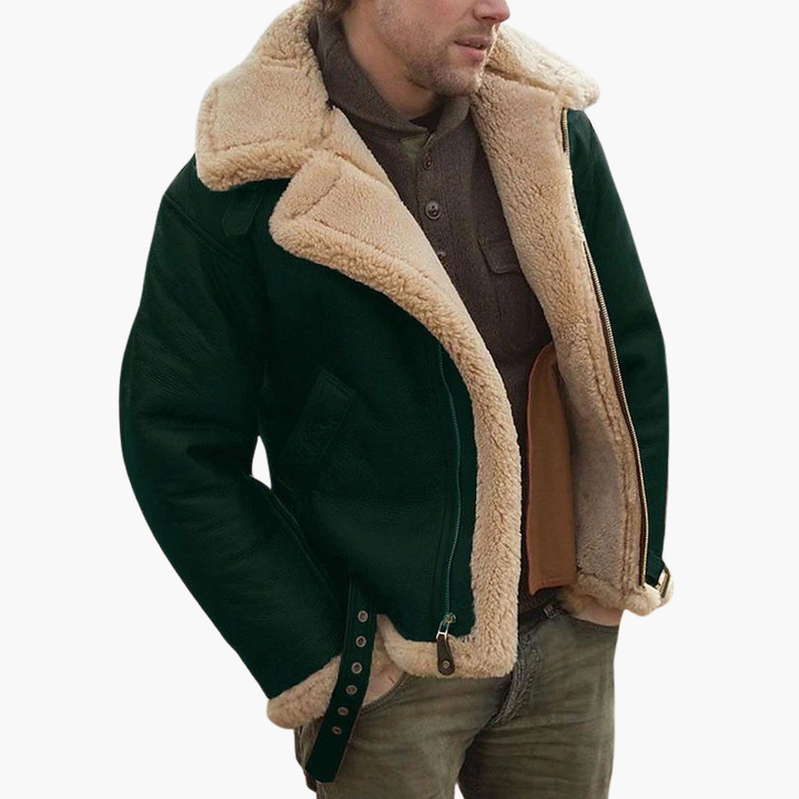 Herr Flygare Bomberjacka | Fusk-Shearling Krage Blixtlås-Upp Vinterkappa