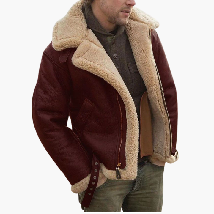 Herr Flygare Bomberjacka | Fusk-Shearling Krage Blixtlås-Upp Vinterkappa