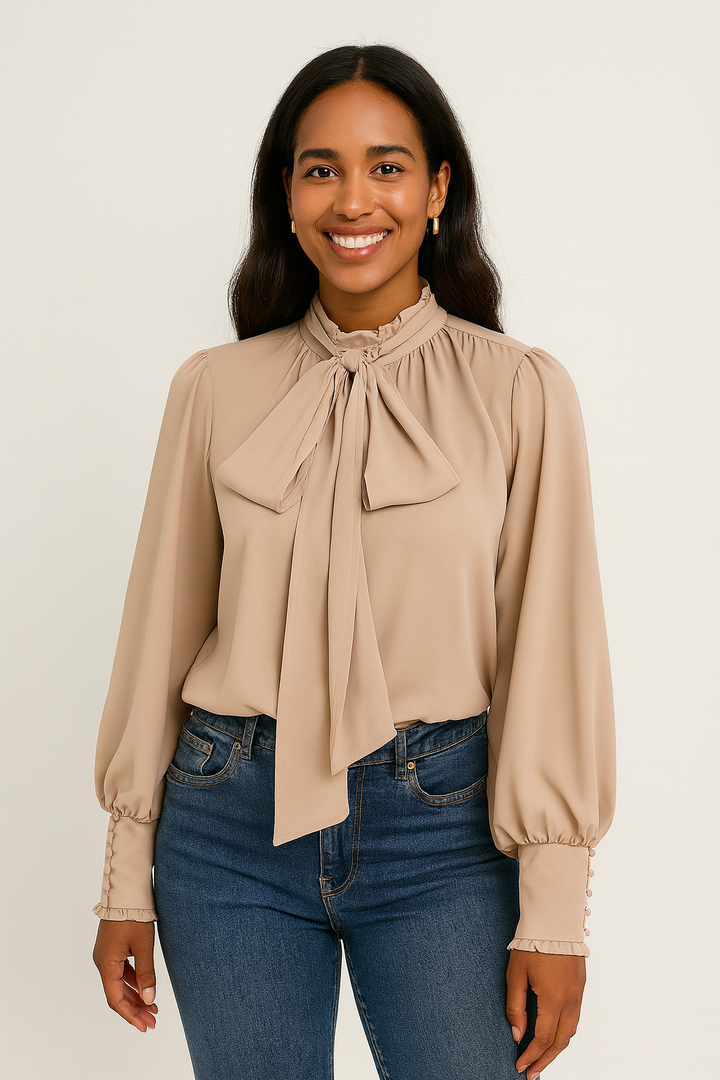Dam Eleganta Blus Med Slips Hals