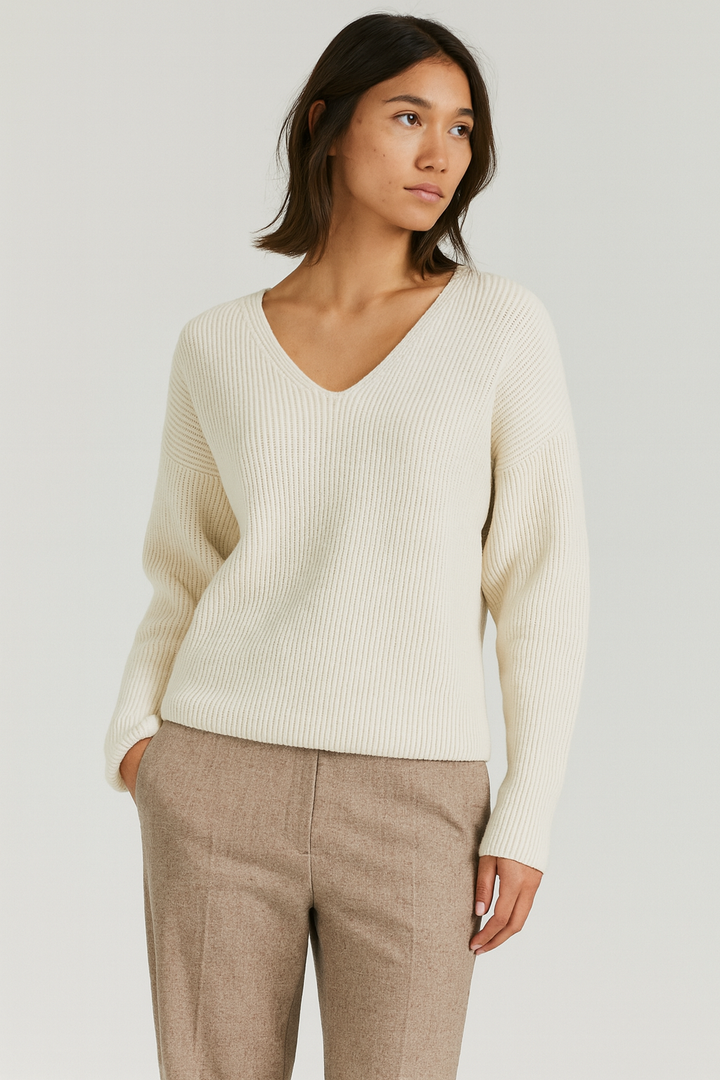 Dam Överdimensionerad V-Hals Sweatshirt | Ullblandning