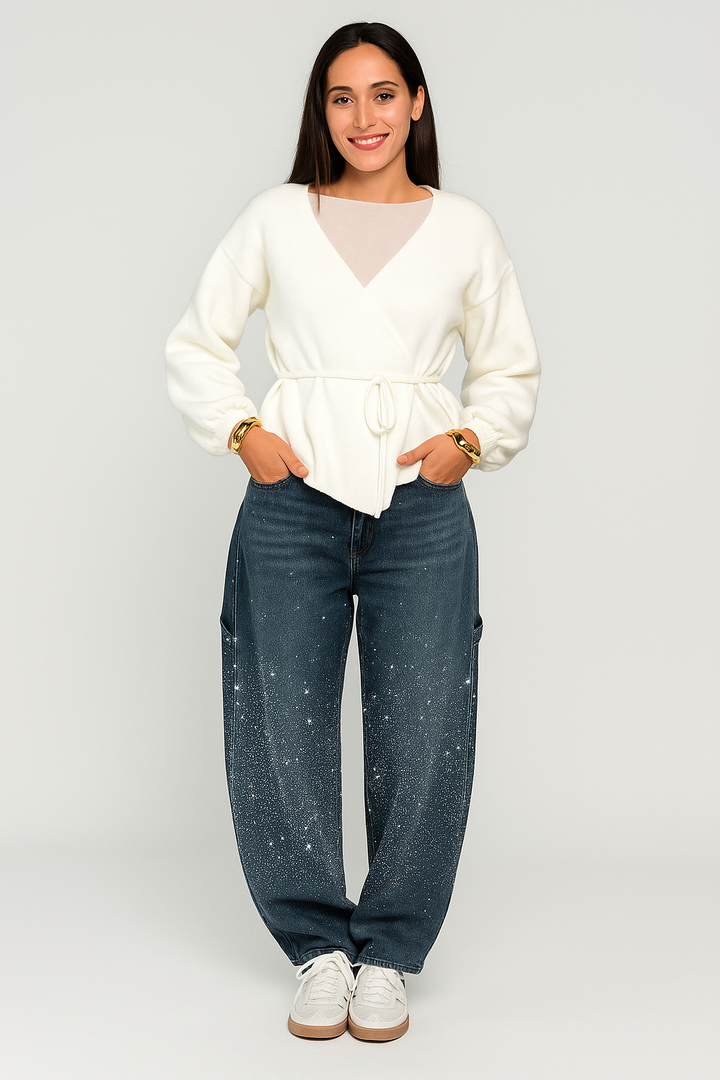 Dam Glittrande Säckiga Jeans