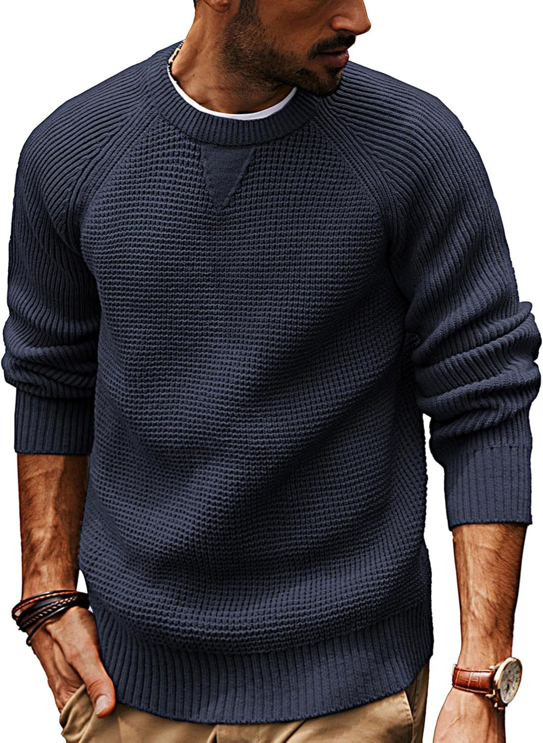 Herr Texturerat Stickad Tröja | Avslappnad Strukturerad Jumper