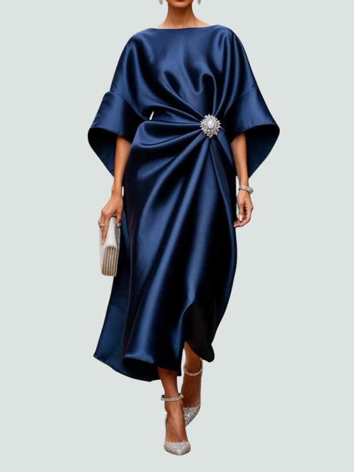 Dam Eleganta Draperad Klänning | Juveldetalj Tillfälletkläder