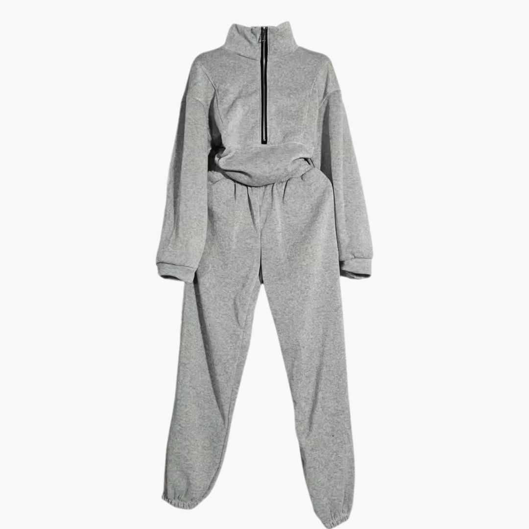 Dam Halv Dragkedja Träningsoverall Uppsättning | Sweatshirt och Byxor Lounge Kostym
