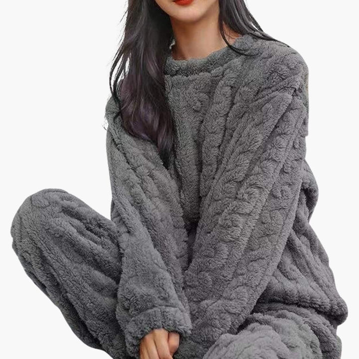Dam Fleece Pyjamasset | Långärmad Topp och Elastisk Midja Byxor