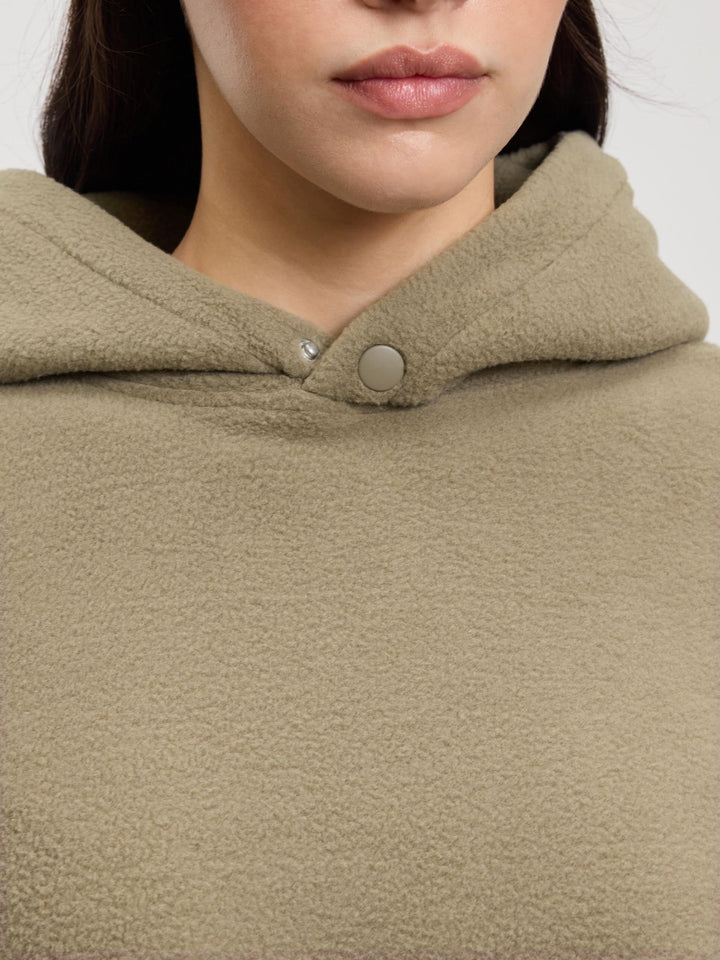 Snygg Vinterhuvtröja | Dam Oliv Fleece Huvtröja