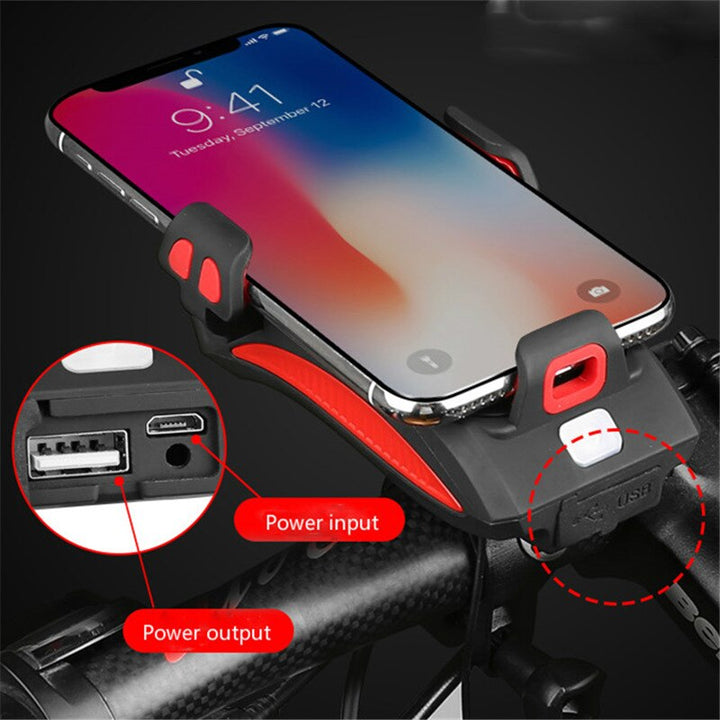 Cykelstyre Telefonfäste med LED-Ljus och Powerbank | 4-i-1 Cykeltillbehör