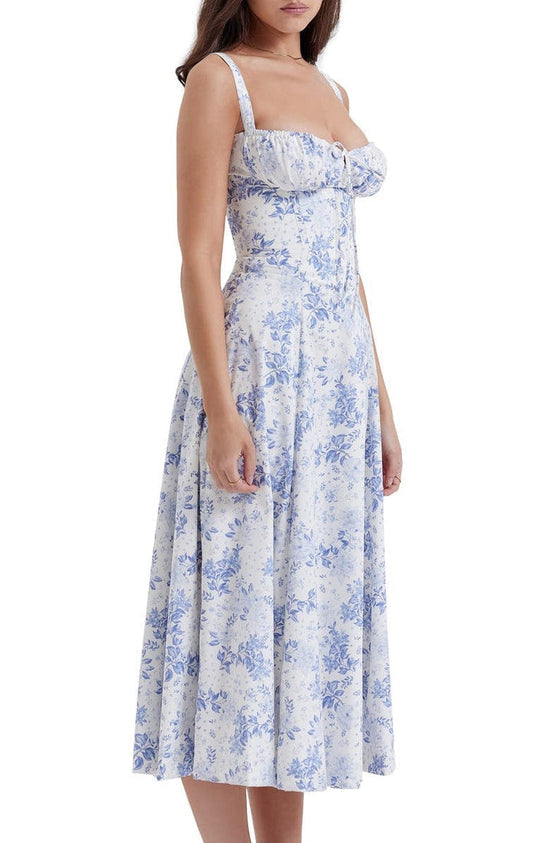 Dam Blommig Bustier Solklänning | Midjeformande Passform