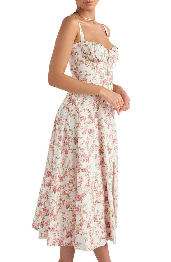 Dam Blommig Bustier Solklänning | Midjeformande Passform
