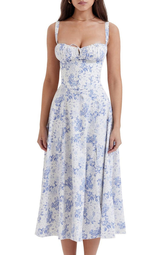 Dam Blommig Bustier Solklänning | Midjeformande Passform