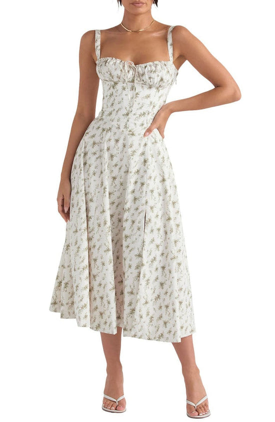 Dam Blommig Bustier Solklänning | Midjeformande Passform