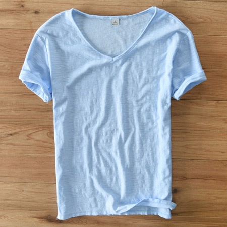 Herr V-Ringning T-Shirt | Lättviktig Avslappnad Kortärmad