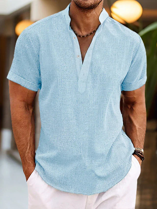 Herr Korta Ärmar Henley Skjorta